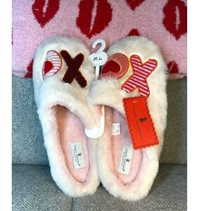 Simply Southern XOXO Heart Faux Fur Slippers Cream Pink Valentine M-L New